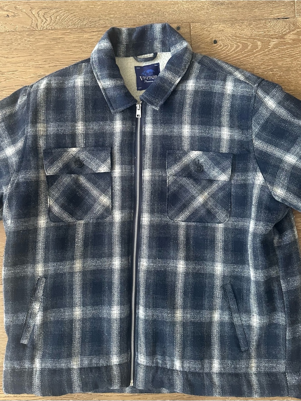 Visitor Premium Men's XL Blue Plaid Sherpa Lined Full Zip Jacket Shacket NWT